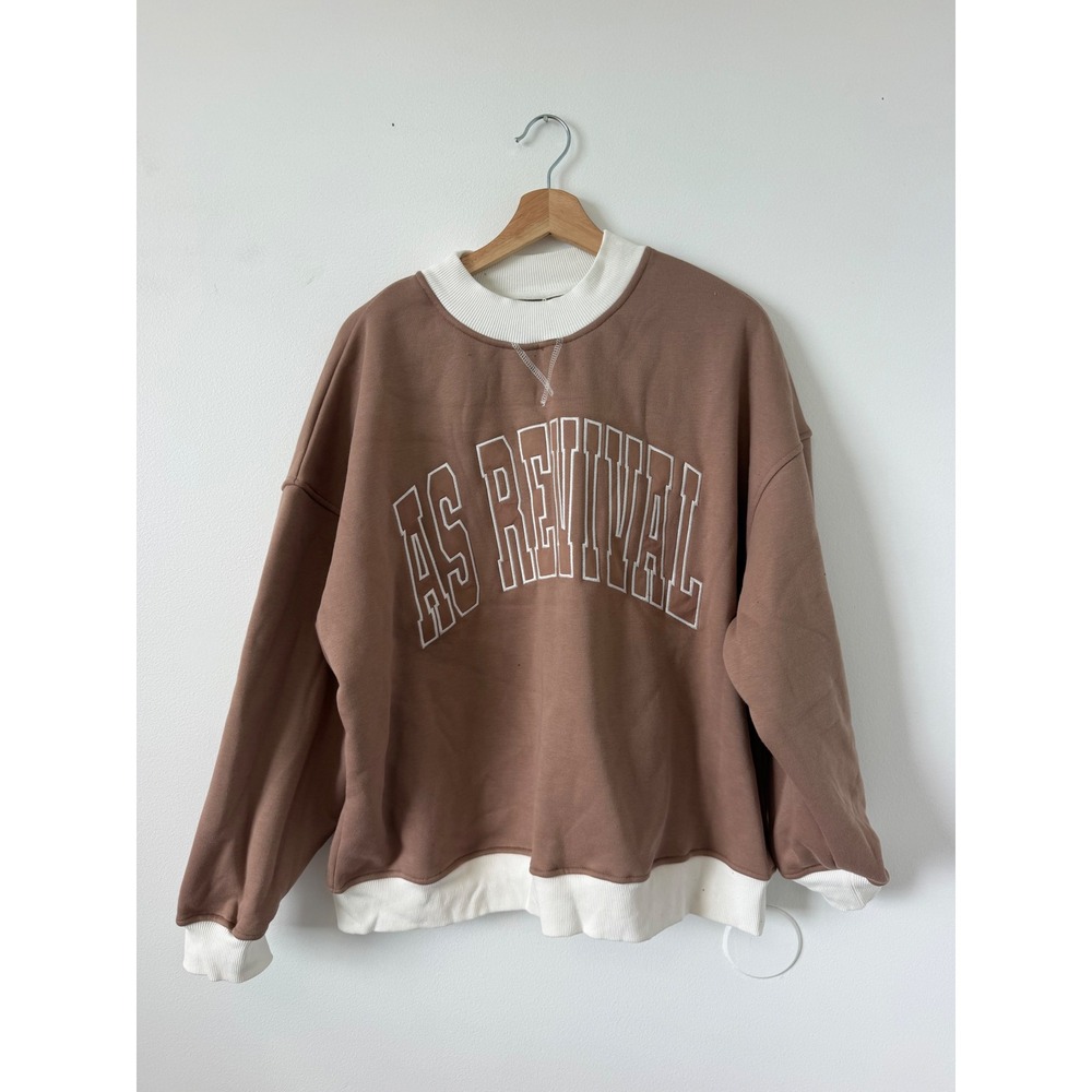 As Revival by Altar'd State Brown & White Crewneck Sweatshirt Women's Large NWT